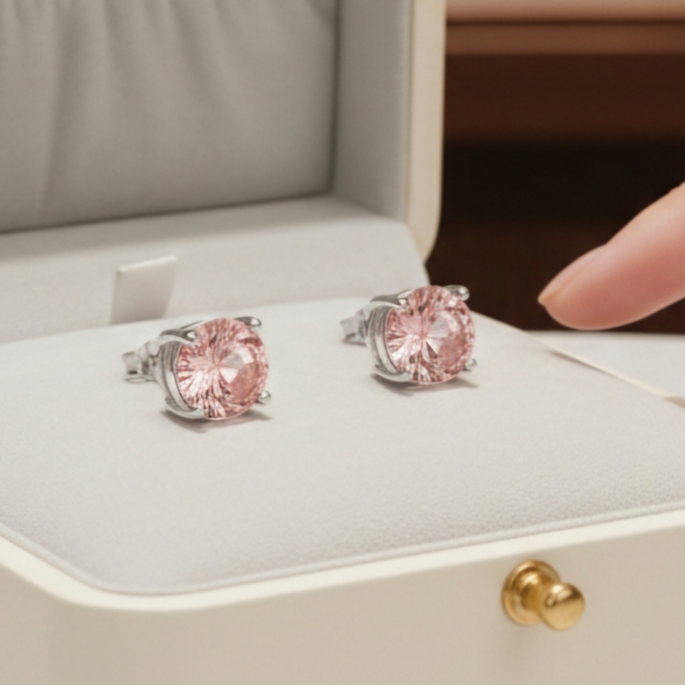 Rose Cut Pink Zirconia Stud Earrings